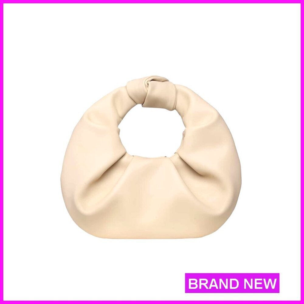 Ruched Evening Clutch PU Leather Hobo Handbag Wedding Guest Purse Trendy